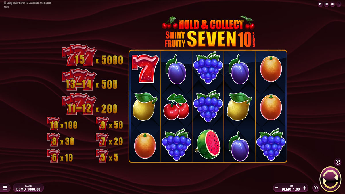 Shiny Fruity Seven 10 Lines Hold and Collect screenshot