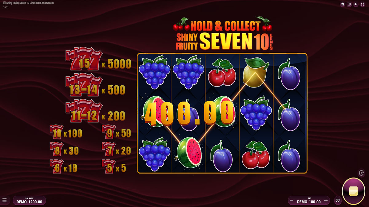 Shiny Fruity Seven 10 Lines Hold and Collect screenshot