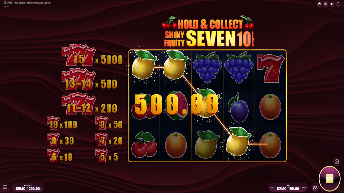 Shiny Fruity Seven 10 Lines Hold and Collect screenshot